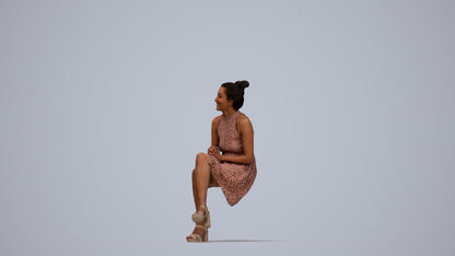realistic 3D woman formal sitting, scanned archviz people for Blender and 3ds Max, top-down view render