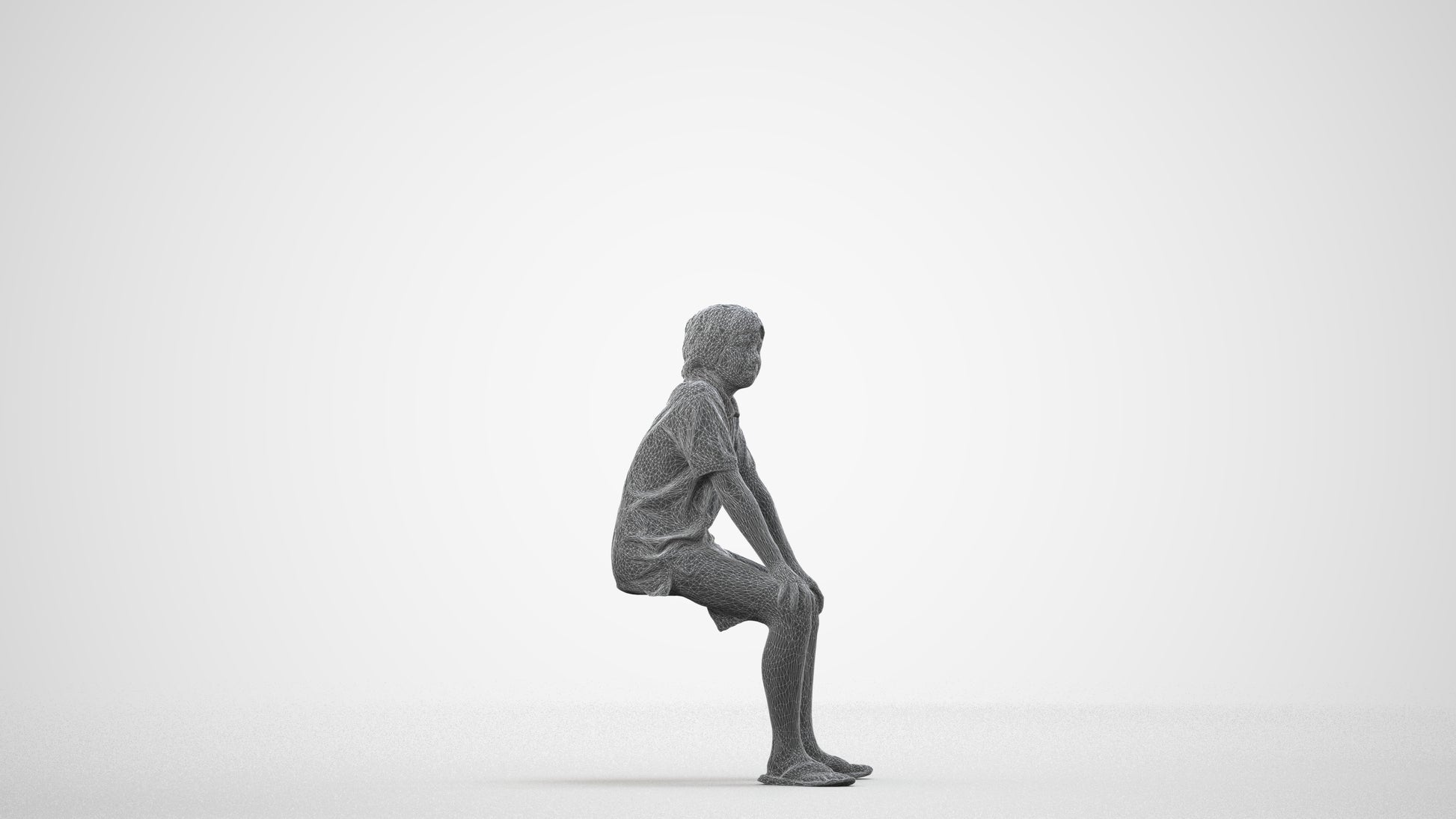 scanned 3D boy kids, photogrammetry people for Enscape and V-Ray, wireframe side view