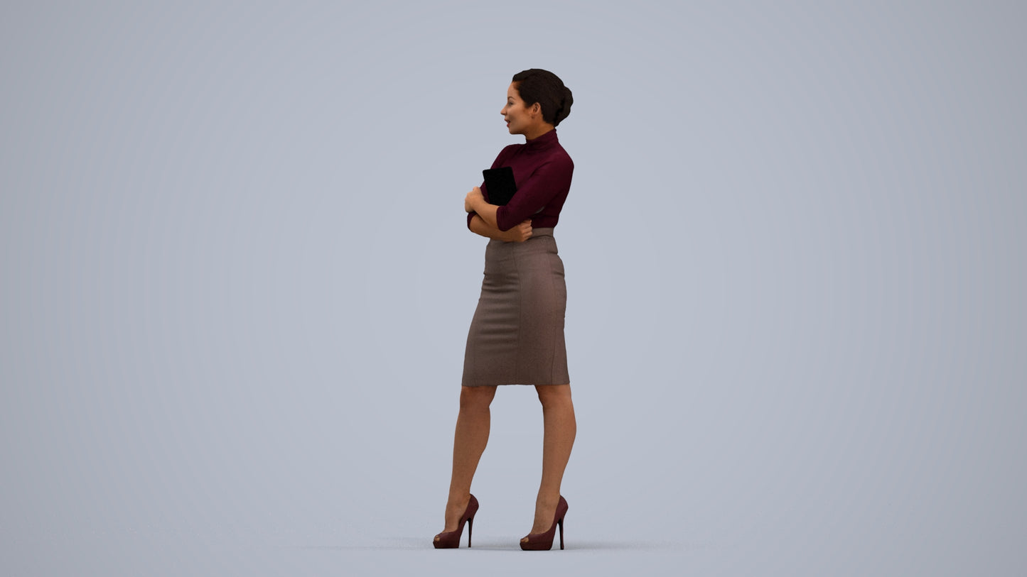 3D people model woman business standing, scanned human for 3ds Max rendering, standing pose render