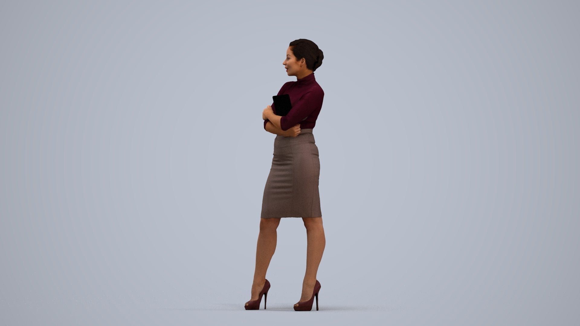 3D people model woman business standing, scanned human for 3ds Max rendering, standing pose render