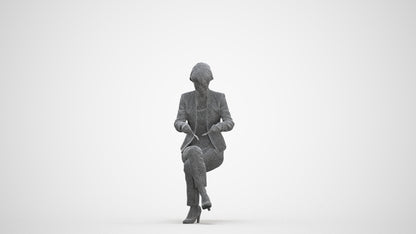 realistic 3D human senior woman business sitting, archviz people FBX OBJ for Blender, three-quarter front view render