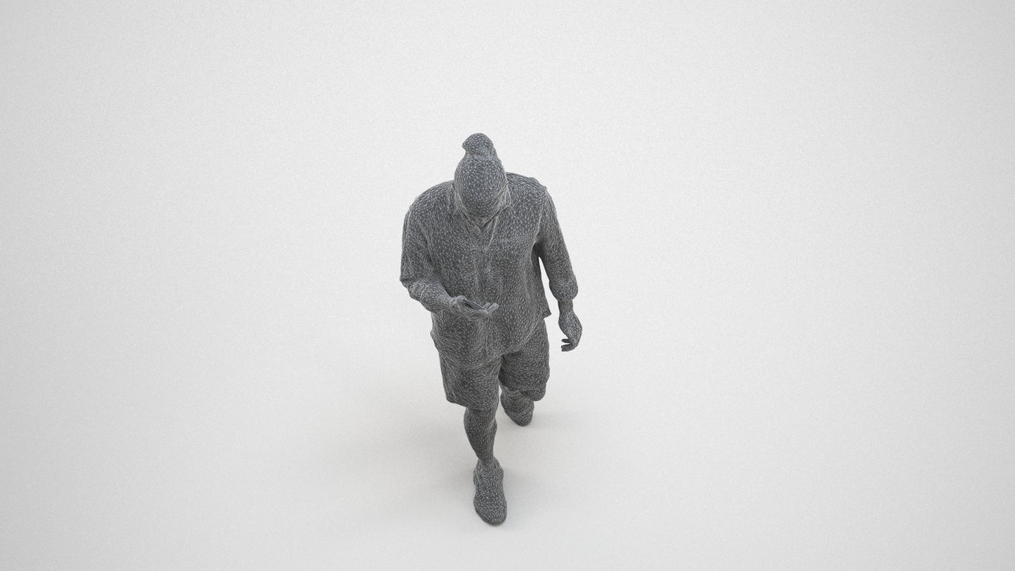 realistic 3D people man casual walking, render-ready for V-Ray and Corona, FBX OBJ, wireframe three-quarter view