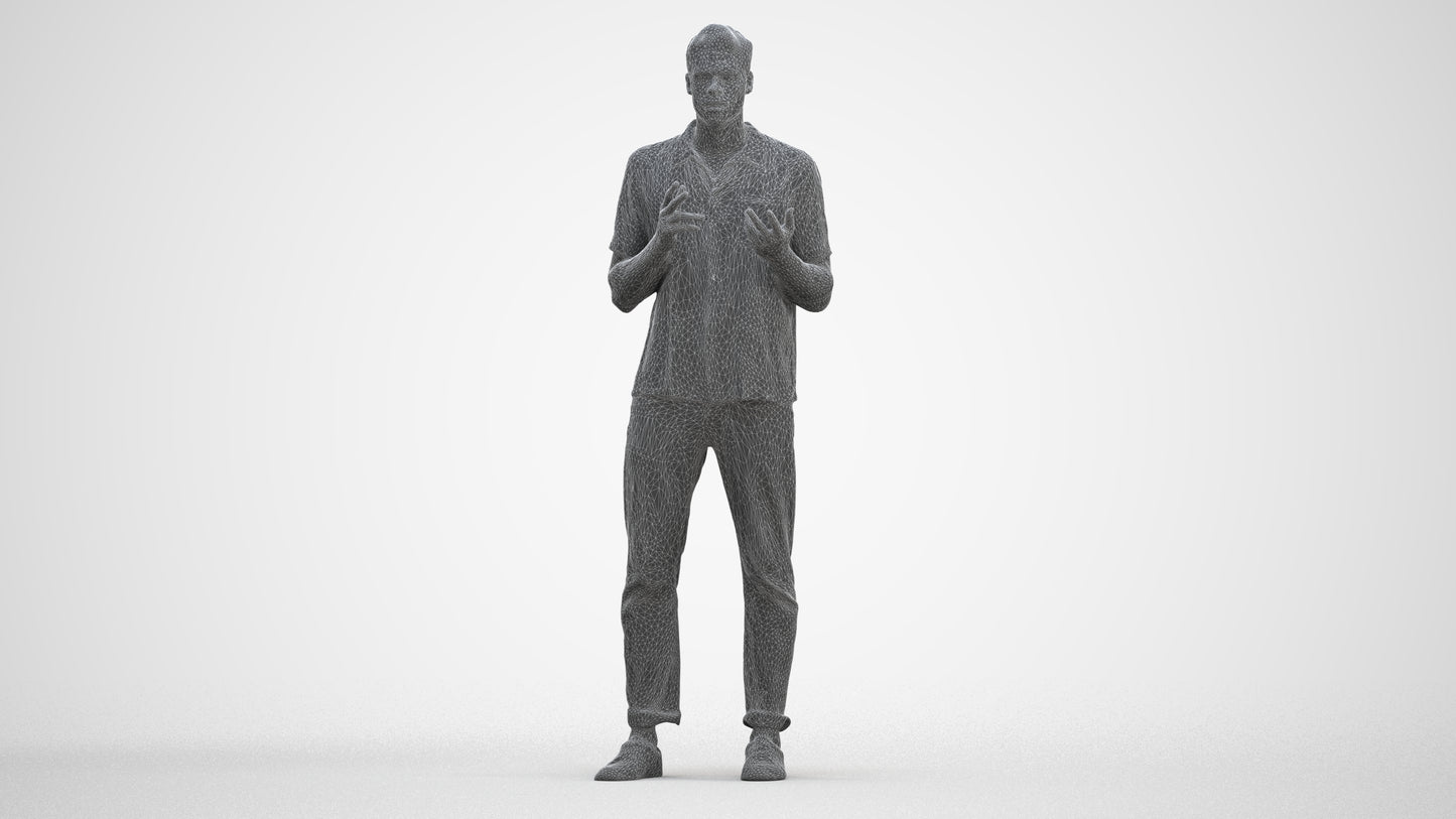 3D people model man casual standing, scanned human for 3ds Max rendering, three-quarter front view render