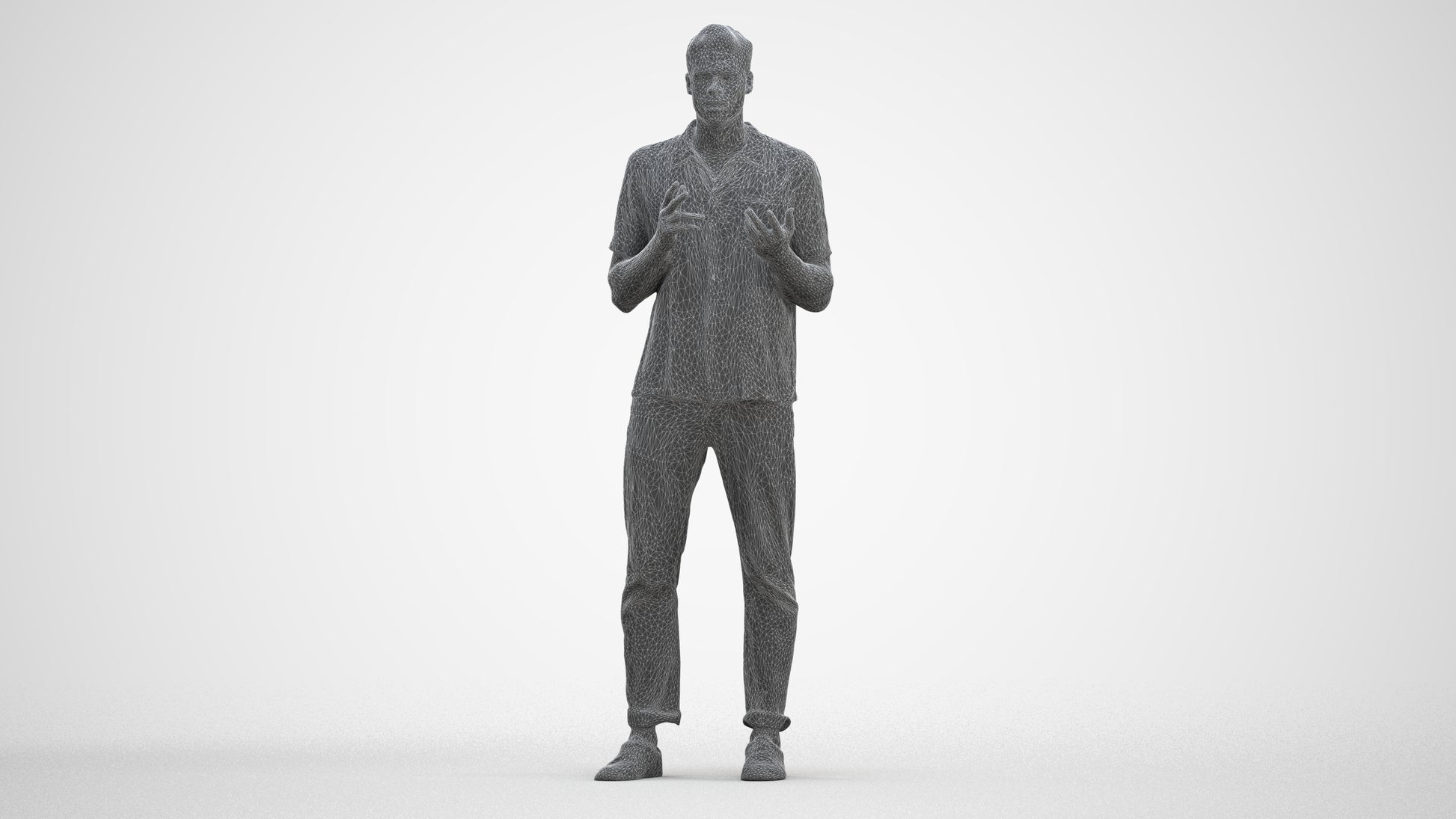3D people model man casual standing, scanned human for 3ds Max rendering, three-quarter front view render