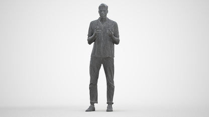 3D people model man casual standing, scanned human for 3ds Max rendering, three-quarter front view render