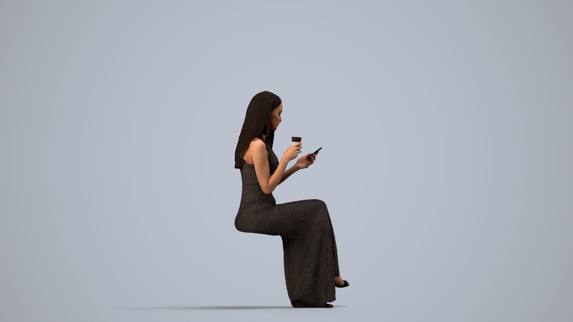 realistic 3D human woman formal formalaffairs, archviz people FBX OBJ for Blender, side view render