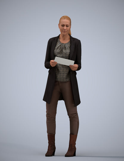 scanned 3D woman business standing, photogrammetry people for Enscape and V-Ray