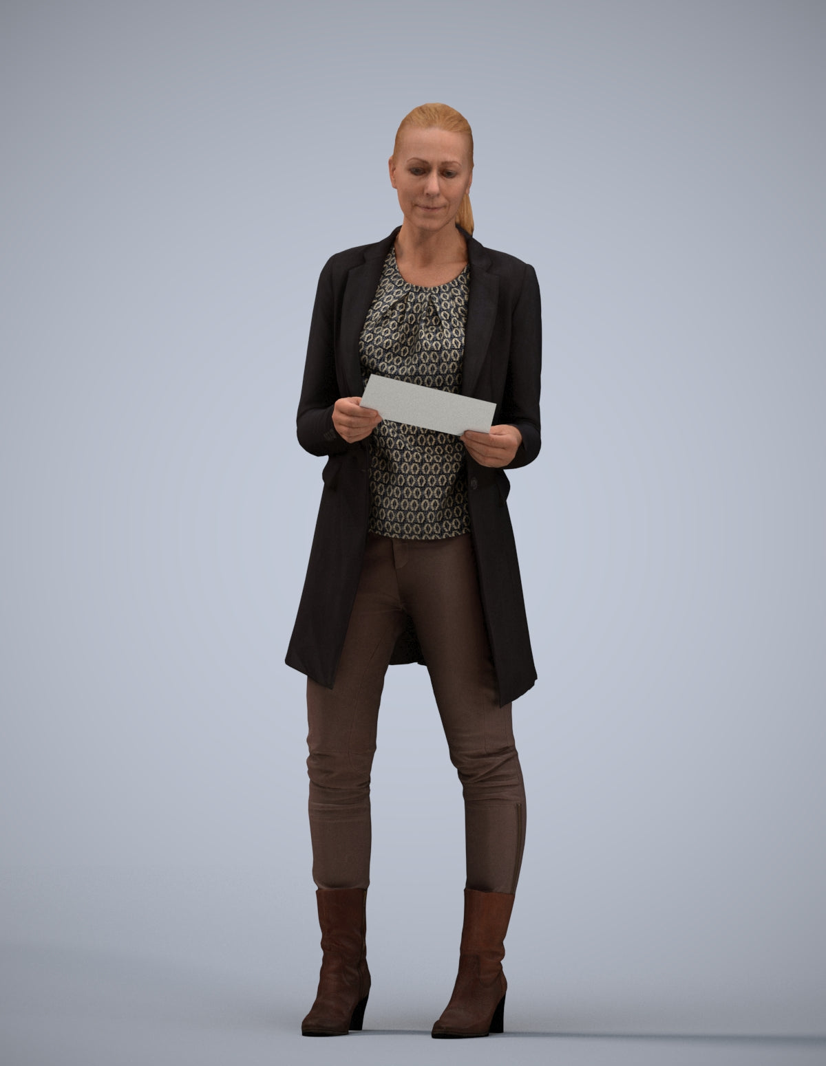 scanned 3D woman business standing, photogrammetry people for Enscape and V-Ray