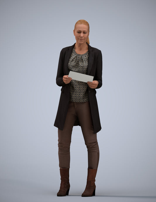 scanned 3D woman business standing, photogrammetry people for Enscape and V-Ray