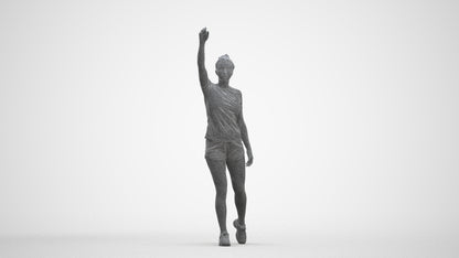 3D human model woman sport, photogrammetry scanned person for archviz, three-quarter front view render