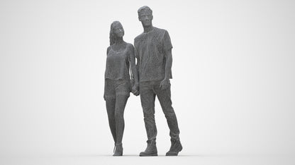 realistic 3D woman casual couple, scanned archviz people for Blender and 3ds Max, wireframe back view
