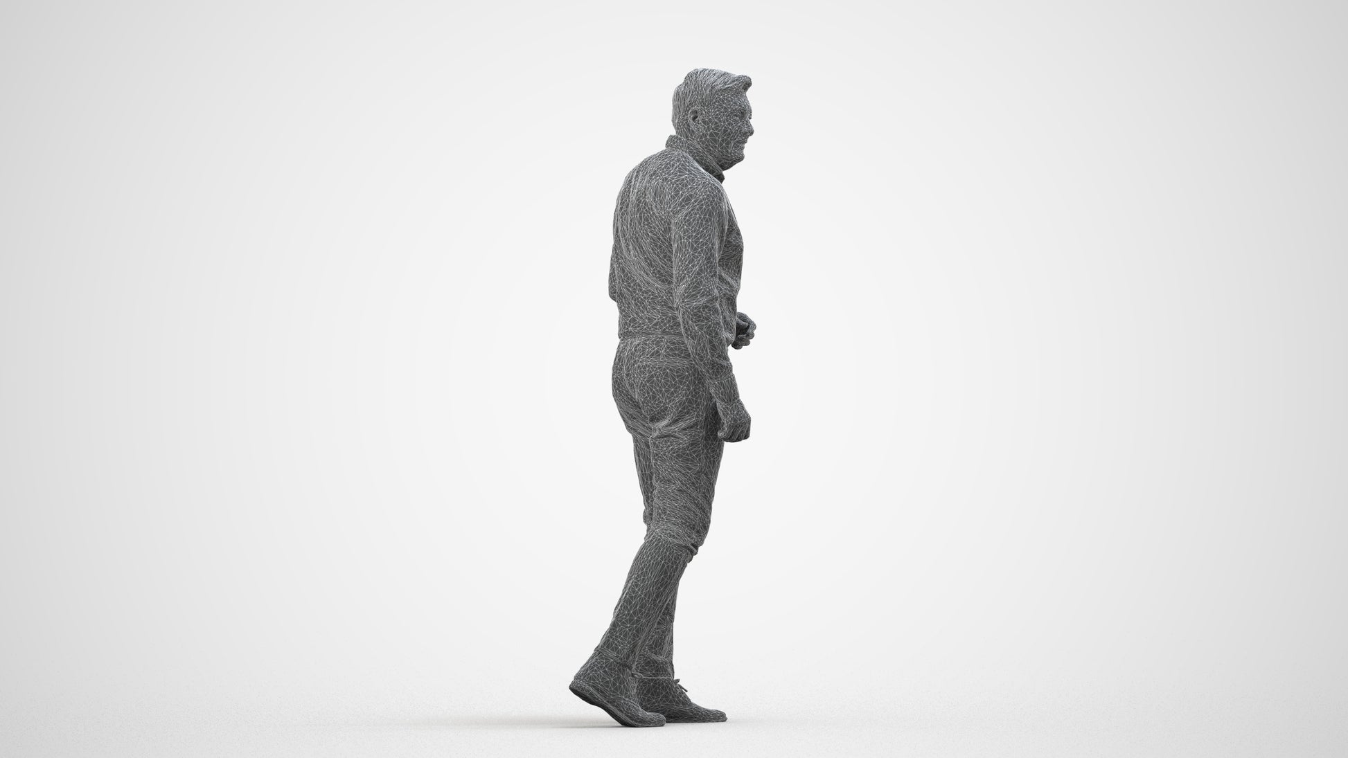 realistic 3D human man casual walking, archviz people FBX OBJ for Blender, wireframe side view