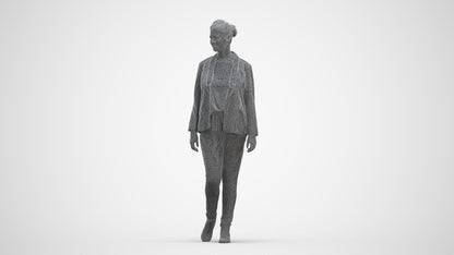photogrammetry 3D woman business walking, realistic human model archviz FBX, three-quarter front view render
