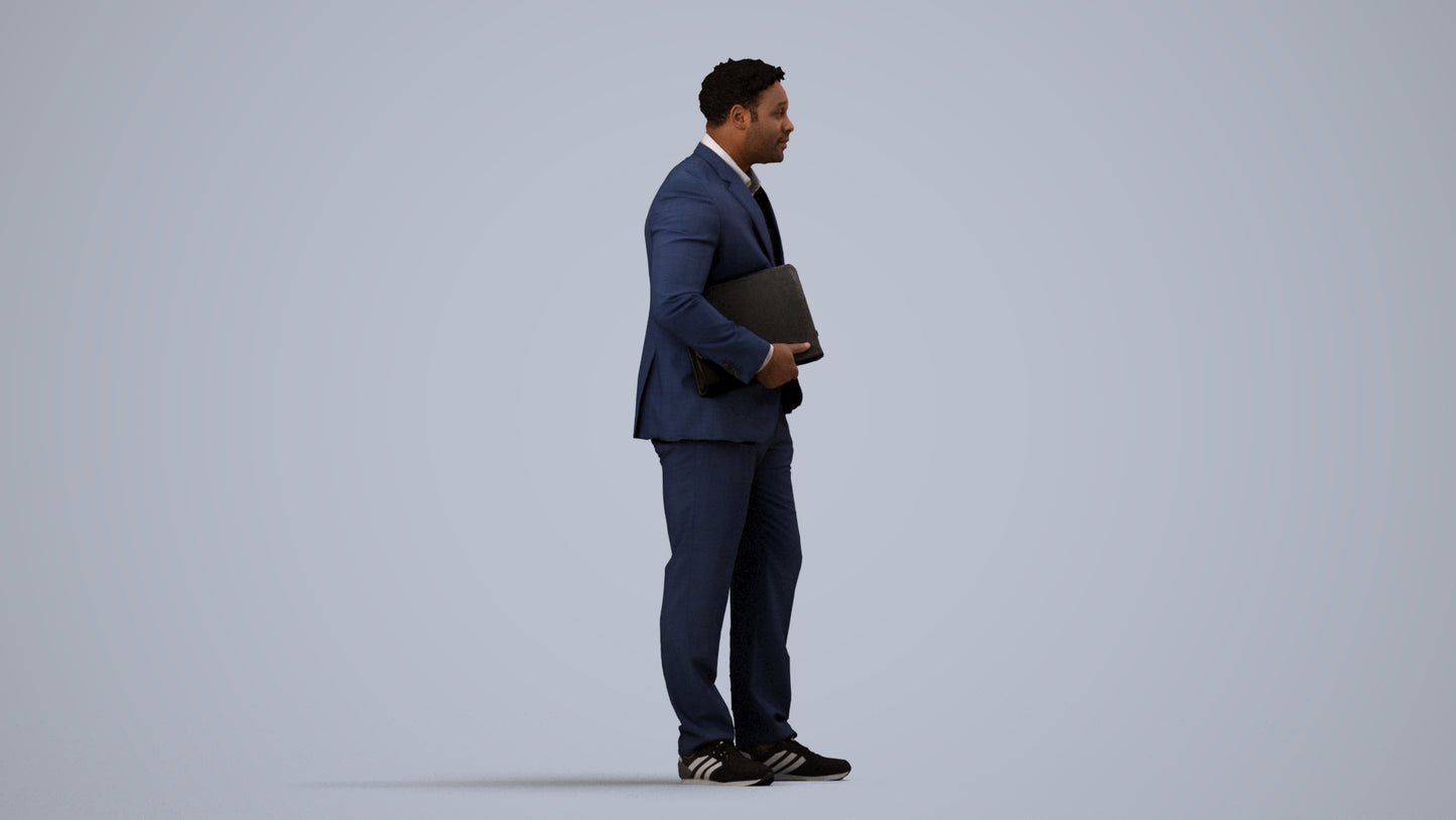 3D people model man business, scanned human for 3ds Max rendering, side view render