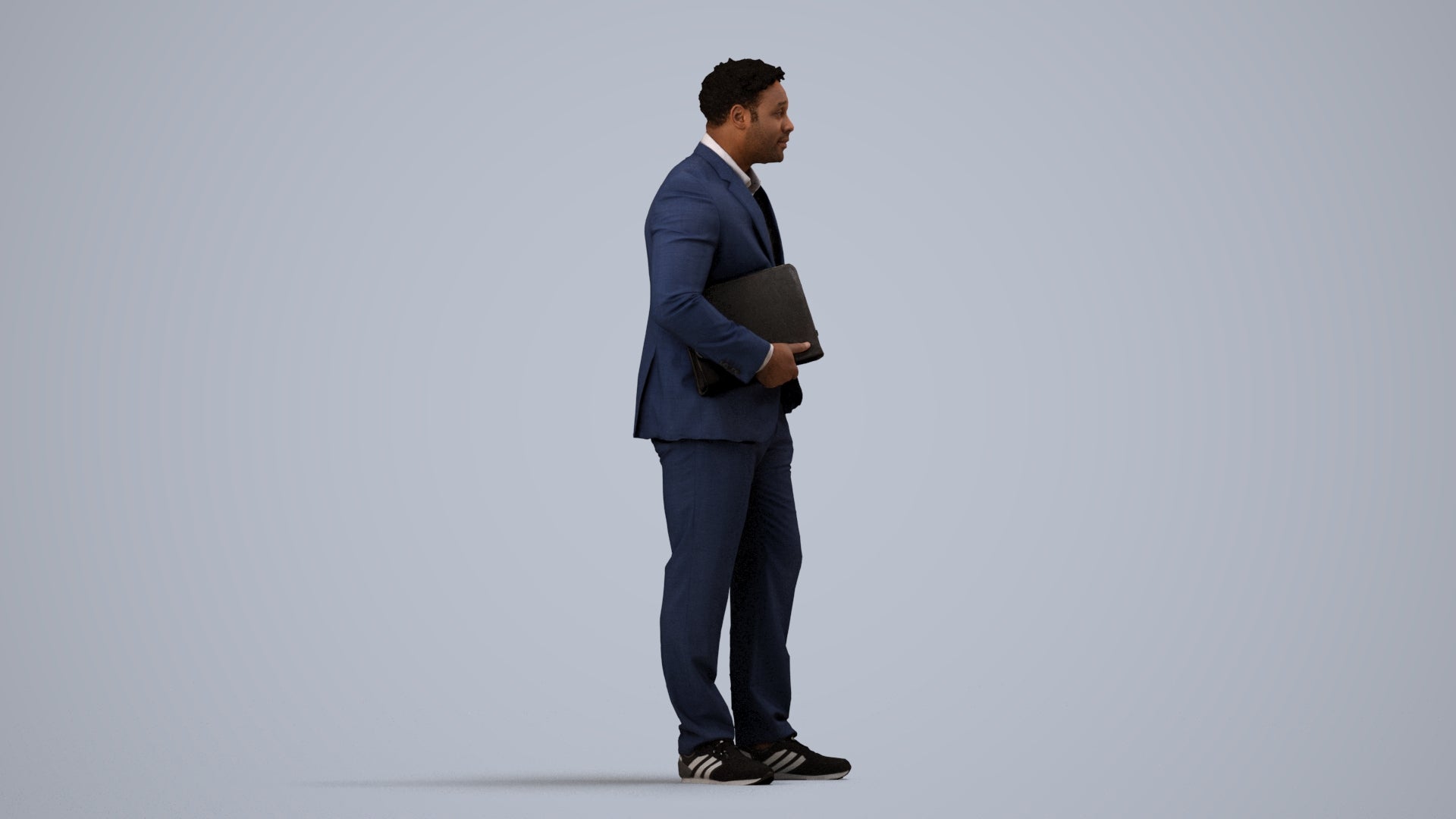 3D people model man business, scanned human for 3ds Max rendering, side view render