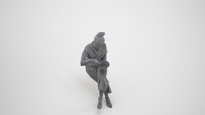 photogrammetry 3D woman formal sitting, realistic human model archviz FBX, wireframe three-quarter view
