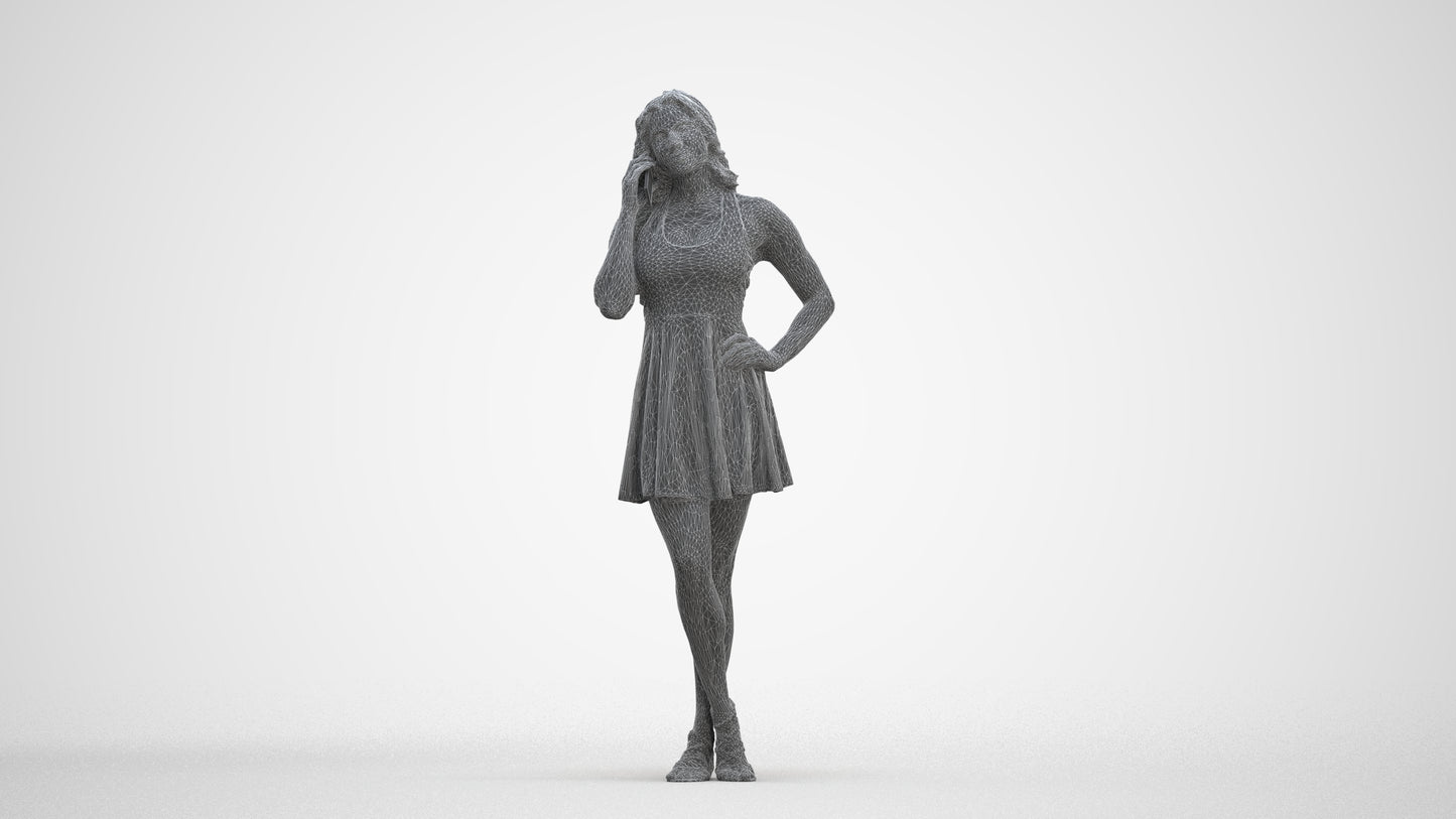 photogrammetry 3D woman standing, realistic human model archviz FBX, three-quarter front view render