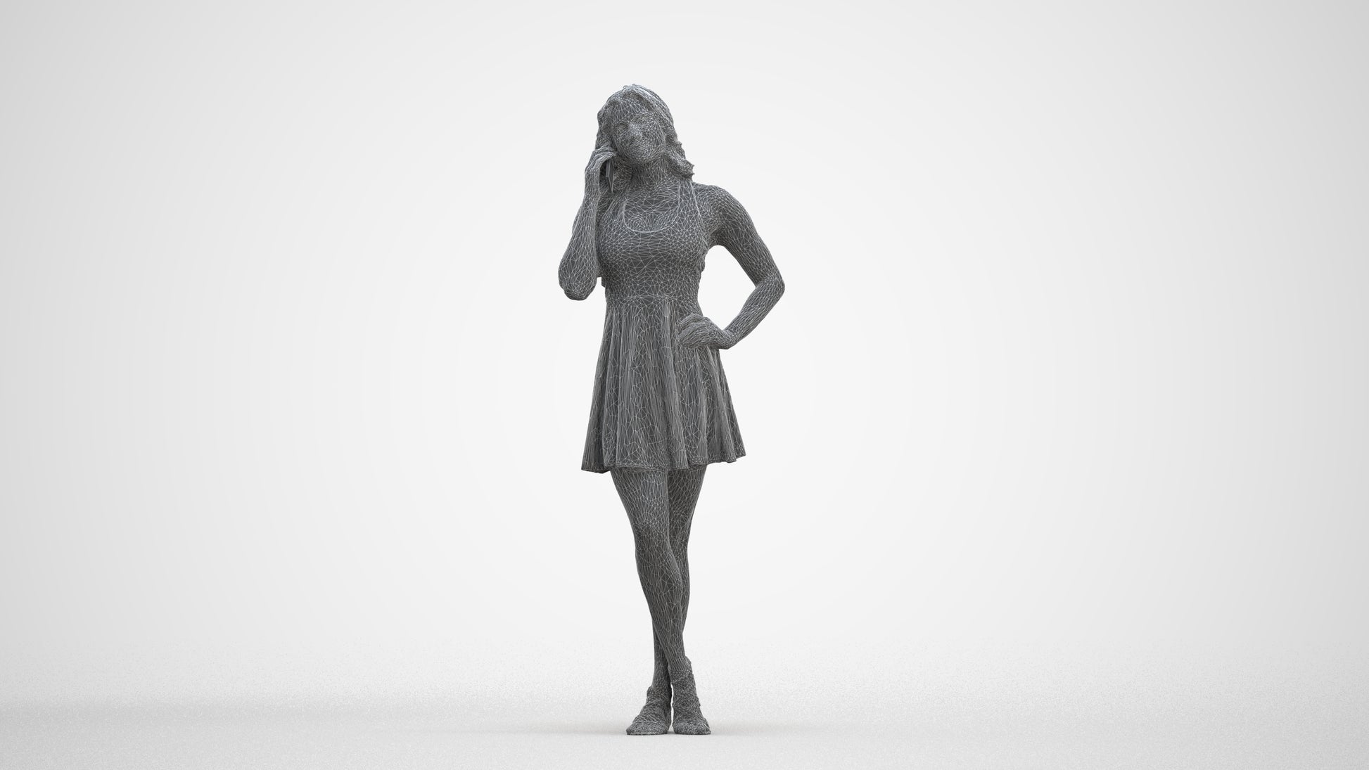 photogrammetry 3D woman standing, realistic human model archviz FBX, three-quarter front view render