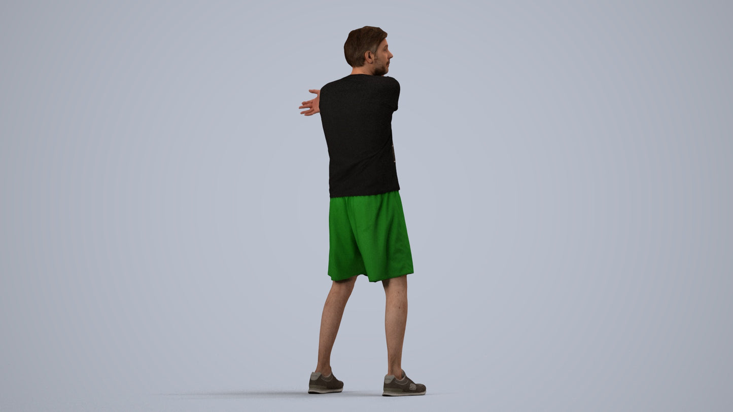 3D human model man sport, photogrammetry scanned person for archviz, side view render