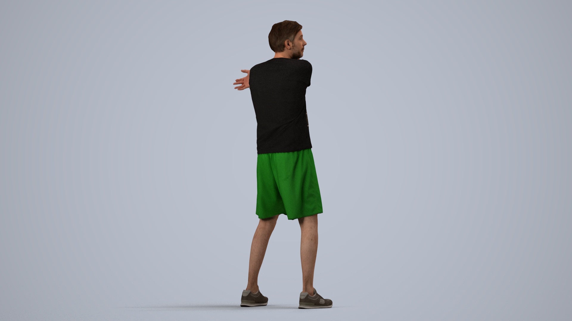 3D human model man sport, photogrammetry scanned person for archviz, side view render