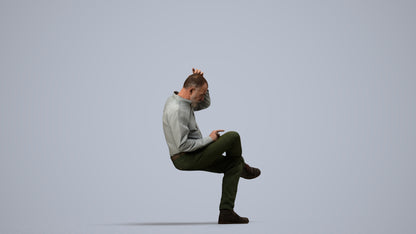 photogrammetry 3D senior man casual sitting, realistic human model archviz FBX, side view render