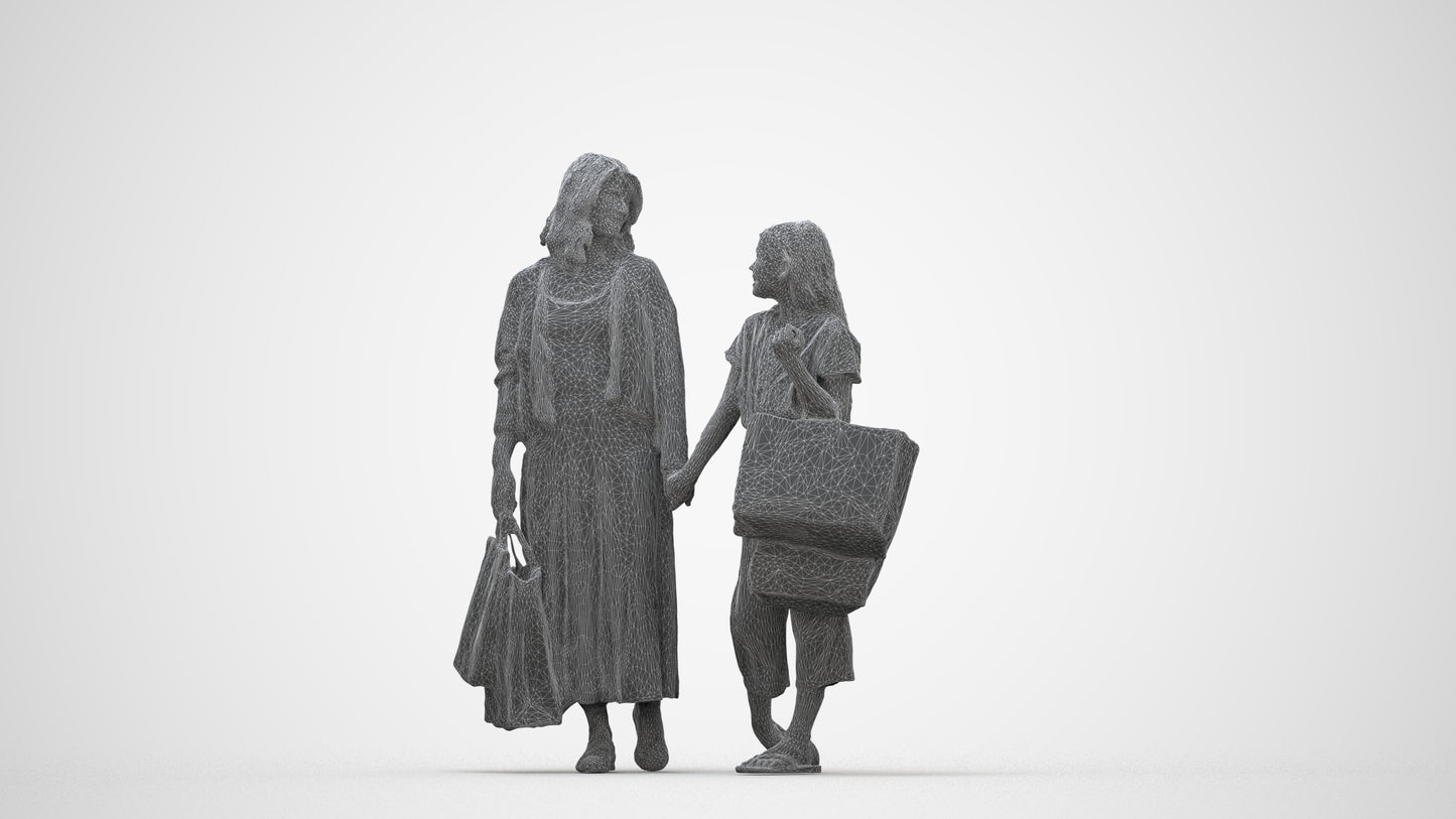 3D people model girl casual kids, scanned human for 3ds Max rendering, wireframe back view