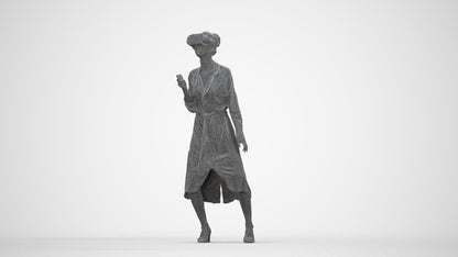 3D human model woman casual standing, photogrammetry scanned person for archviz, wireframe back view