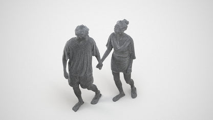 realistic 3D woman casual couple, scanned archviz people for Blender and 3ds Max, wireframe three-quarter view