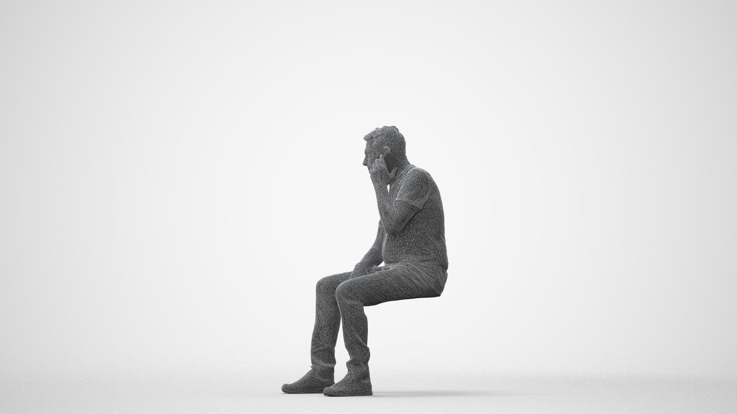3D scanned senior man sitting casual, photorealistic archviz people for Enscape and SketchUp, square thumbnail