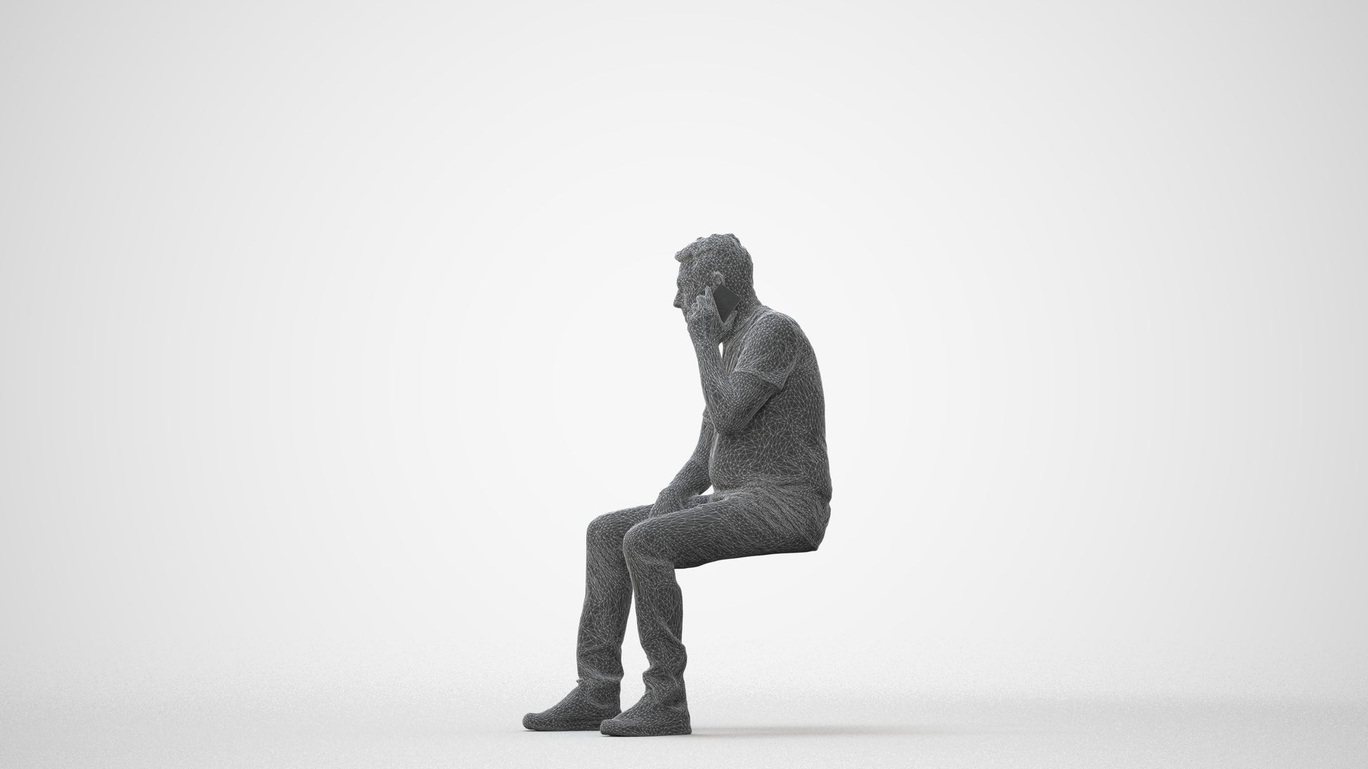 3D scanned senior man sitting casual, photorealistic archviz people for Enscape and SketchUp, square thumbnail