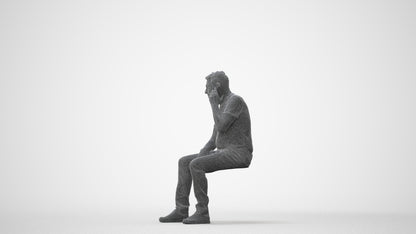 3D scanned senior man sitting casual, photorealistic archviz people for Enscape and SketchUp, square thumbnail
