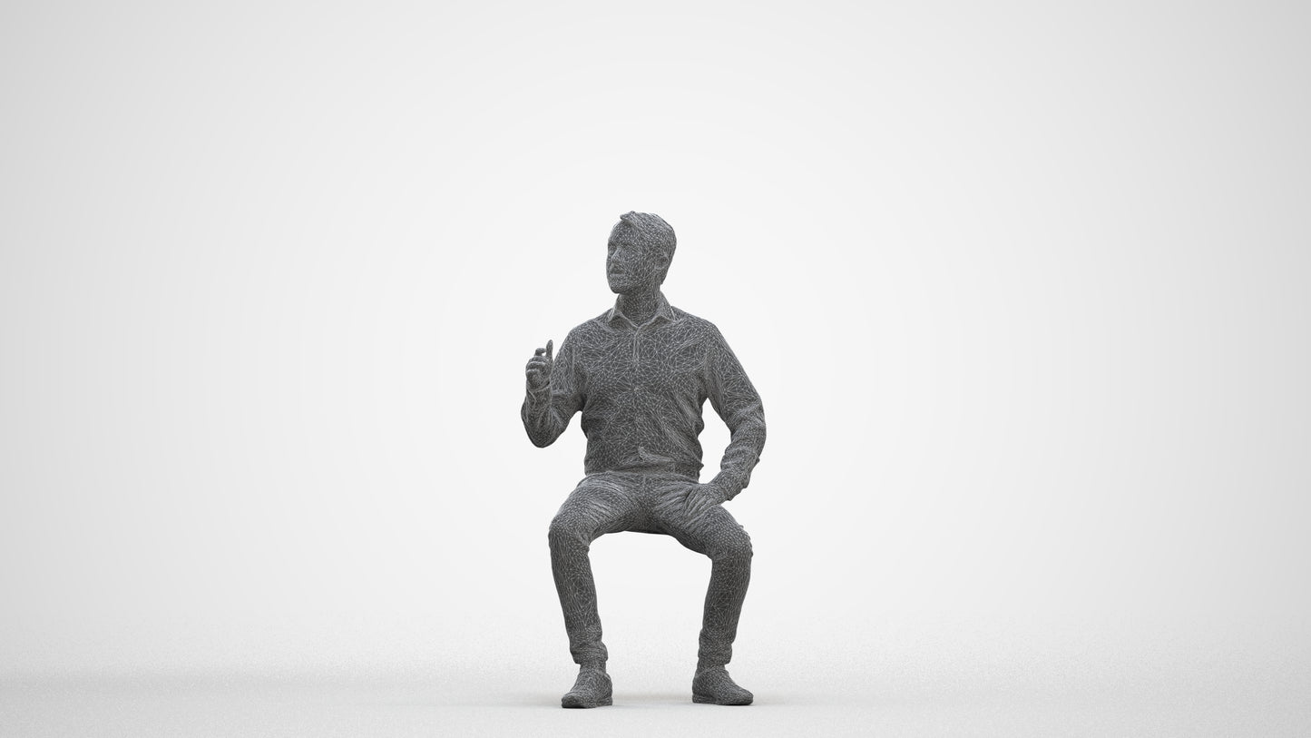 realistic 3D man business sitting, scanned archviz people for Blender and 3ds Max, three-quarter front view render