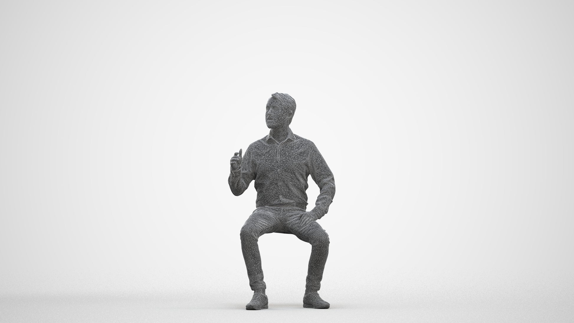 realistic 3D man business sitting, scanned archviz people for Blender and 3ds Max, three-quarter front view render