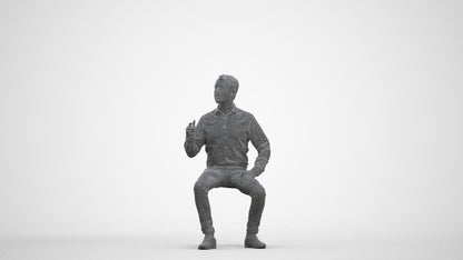 realistic 3D man business sitting, scanned archviz people for Blender and 3ds Max, three-quarter front view render