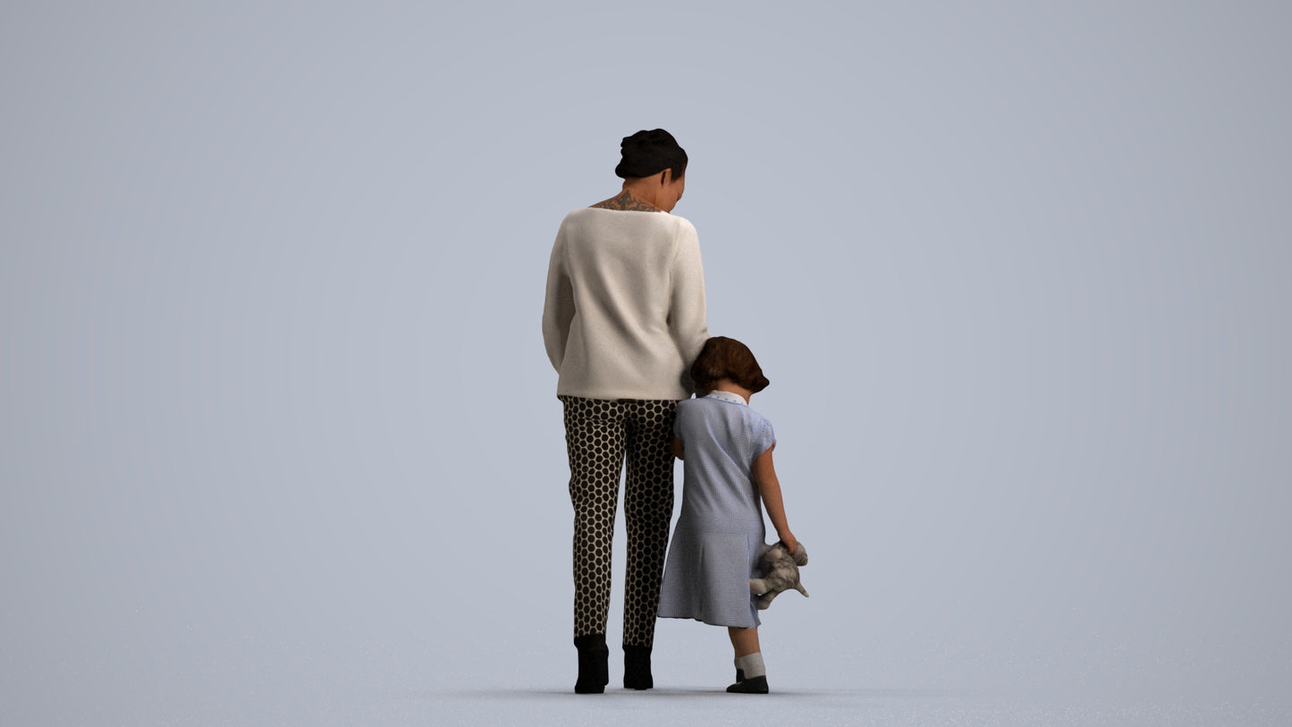 realistic 3D girl casual kids, scanned archviz people for Blender and 3ds Max, front view render