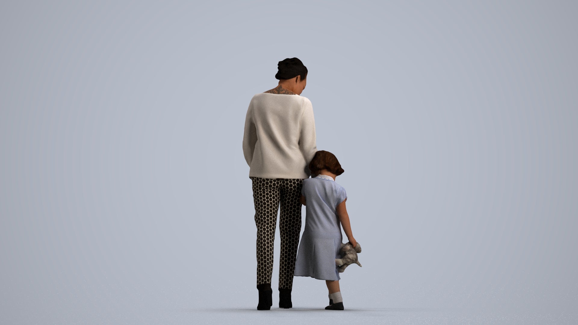 realistic 3D girl casual kids, scanned archviz people for Blender and 3ds Max, front view render