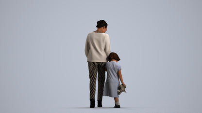 realistic 3D girl casual kids, scanned archviz people for Blender and 3ds Max, front view render