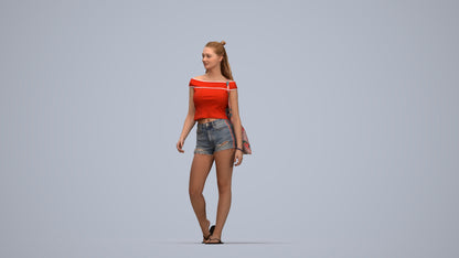 realistic 3D people girl casual walking, render-ready for V-Ray and Corona, FBX OBJ, top-down view render