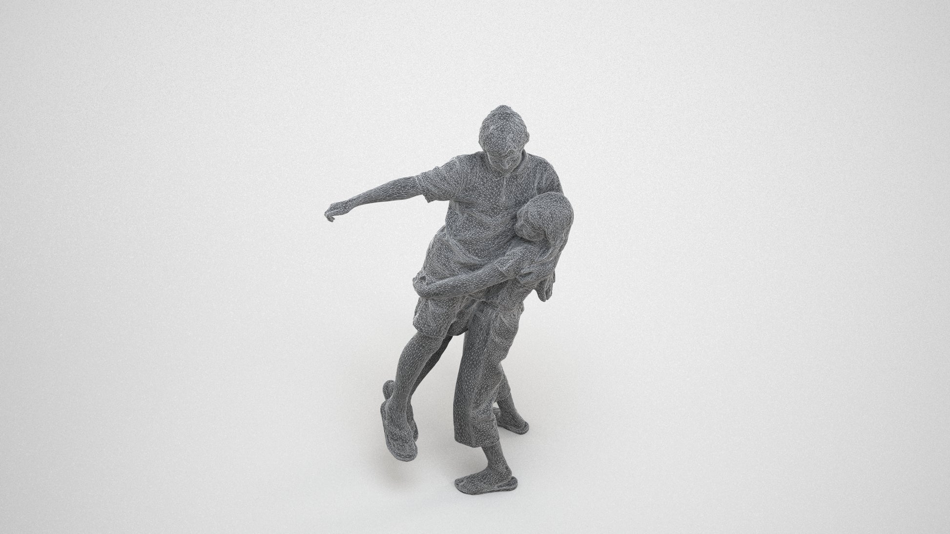 realistic 3D human girl kids, archviz people FBX OBJ for Blender, wireframe three-quarter view