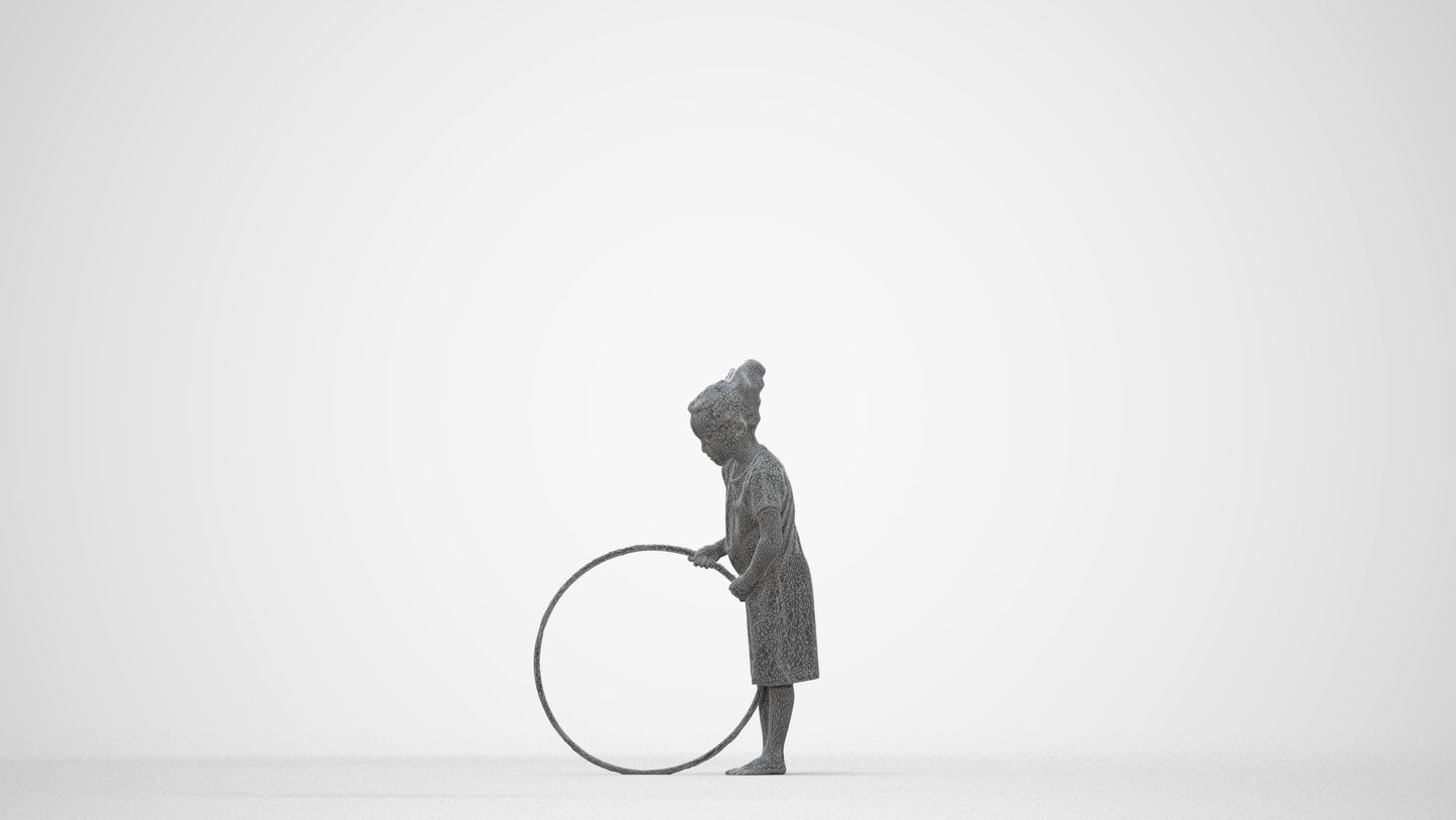 realistic 3D girl casual kids, scanned archviz people for Blender and 3ds Max, wireframe back view
