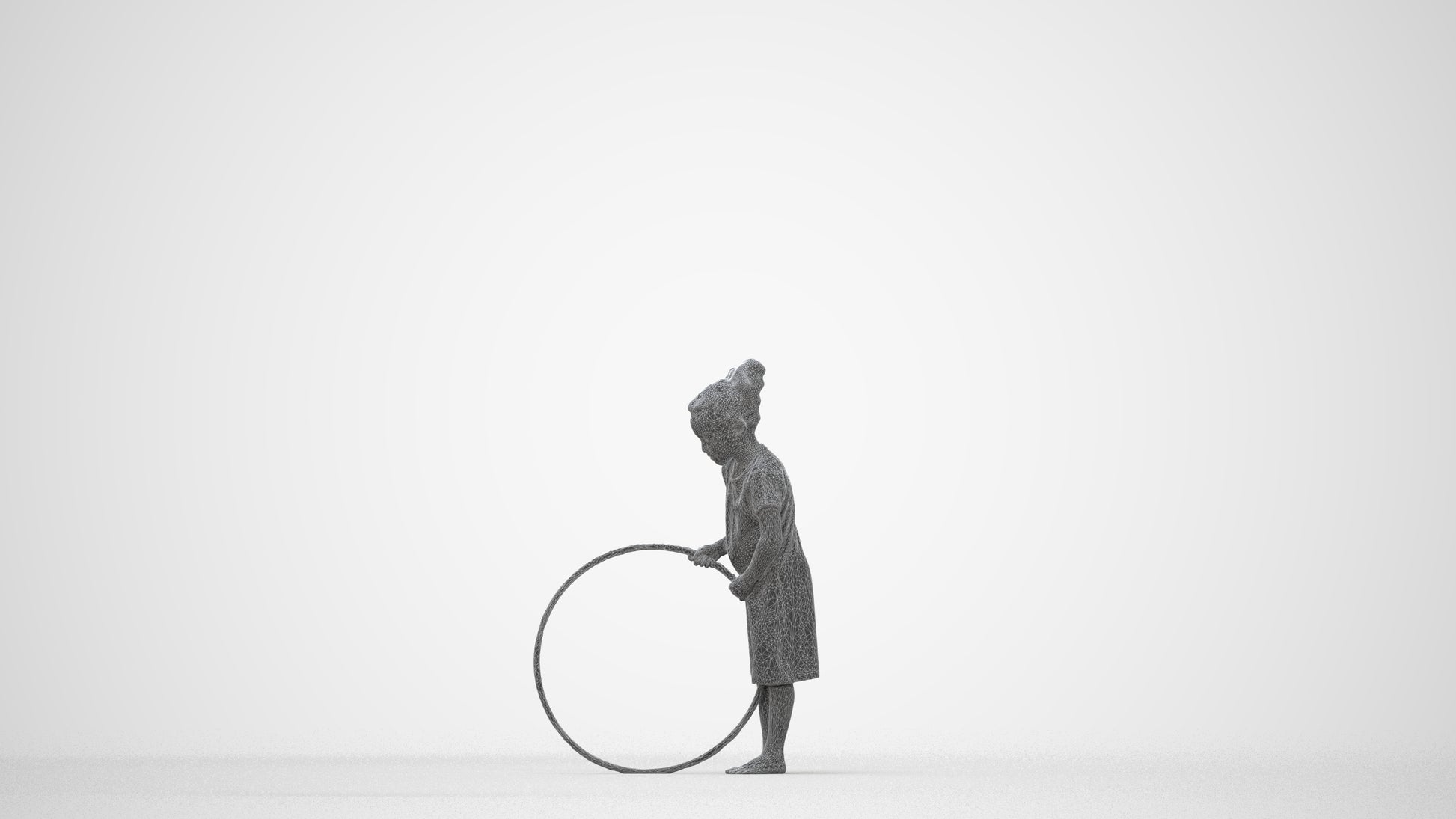 realistic 3D girl casual kids, scanned archviz people for Blender and 3ds Max, wireframe back view