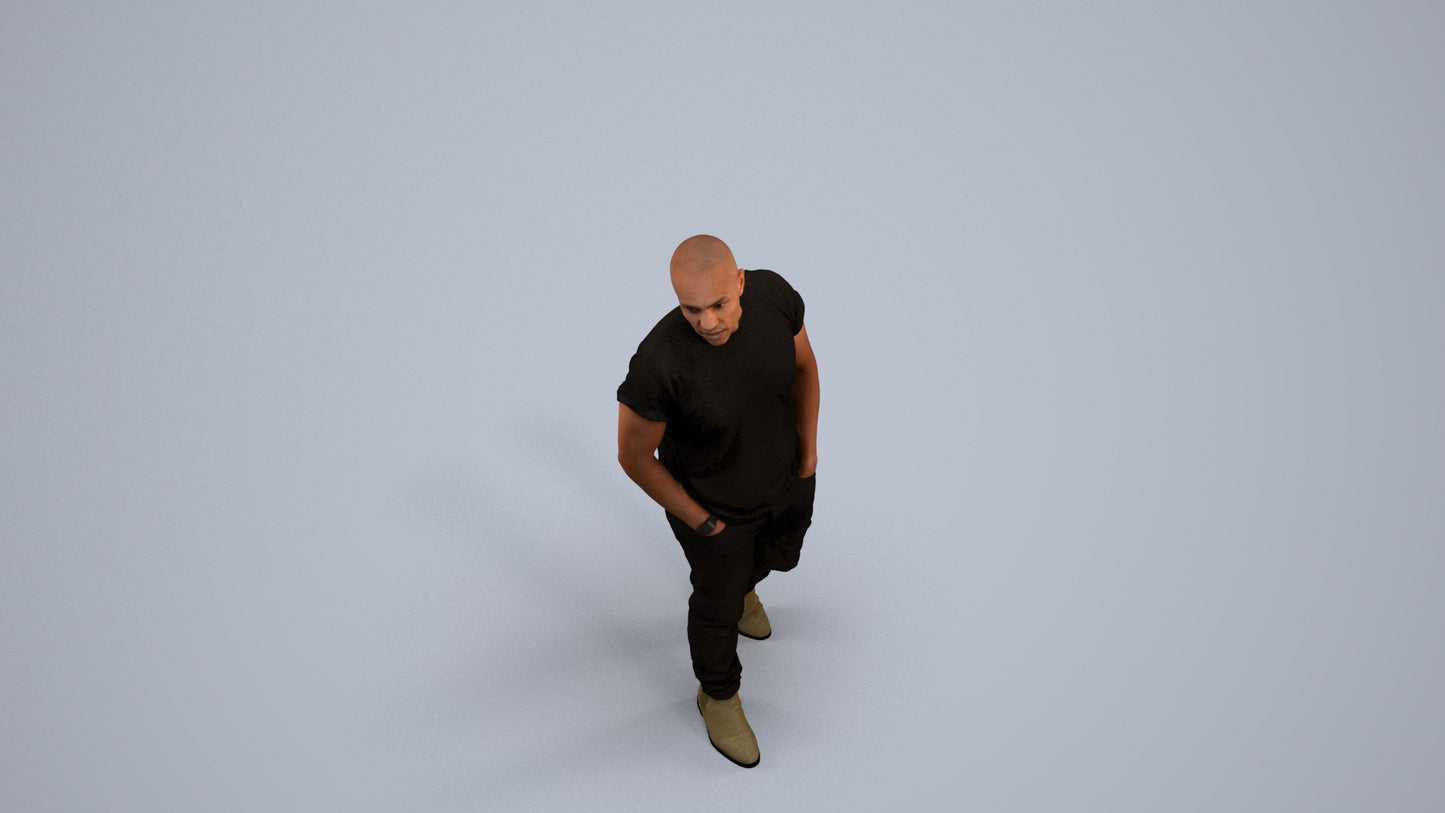 3D scanned man walking casual, photorealistic archviz people for Enscape and SketchUp, back view render