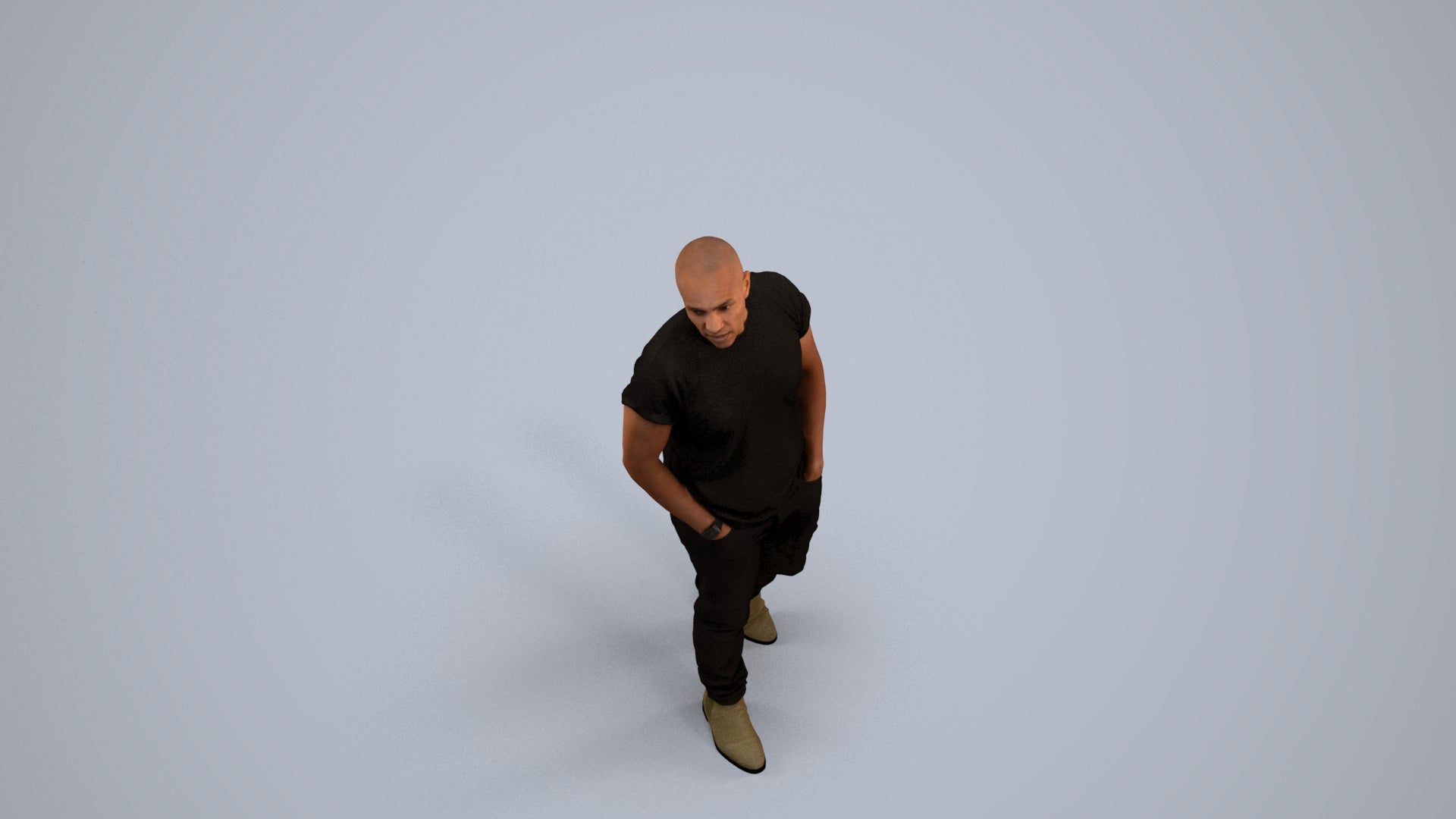 3D scanned man walking casual, photorealistic archviz people for Enscape and SketchUp, back view render
