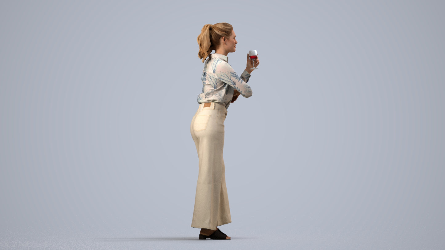 scanned 3D woman casual standing, photogrammetry people for Enscape and V-Ray, side view render
