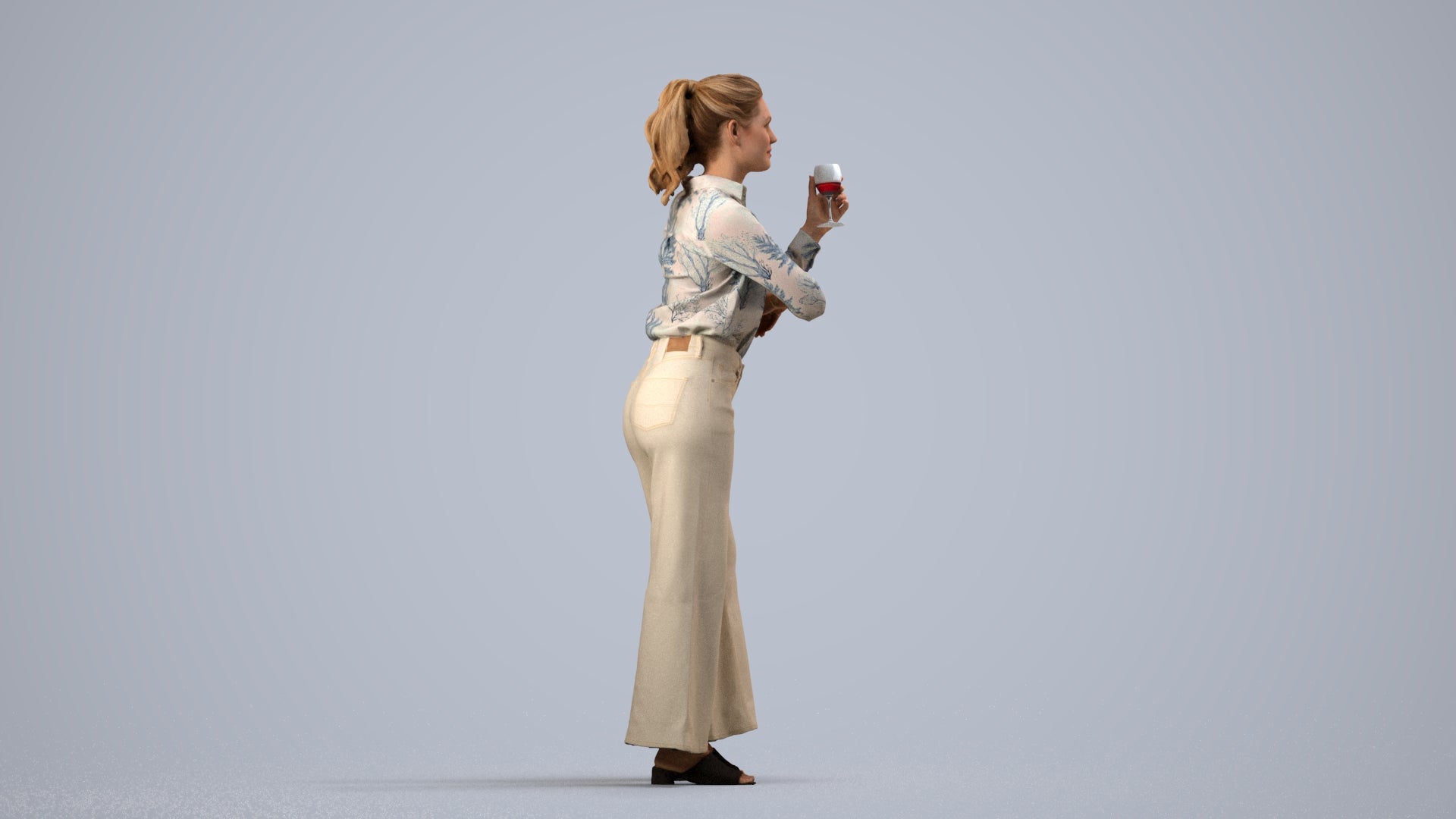 scanned 3D woman casual standing, photogrammetry people for Enscape and V-Ray, side view render