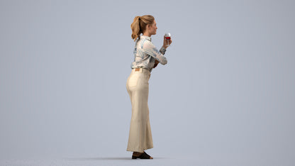 scanned 3D woman casual standing, photogrammetry people for Enscape and V-Ray, side view render