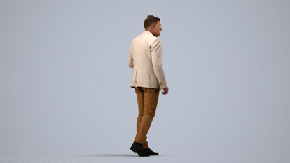 photogrammetry 3D man business walking, realistic human model archviz FBX, side view render