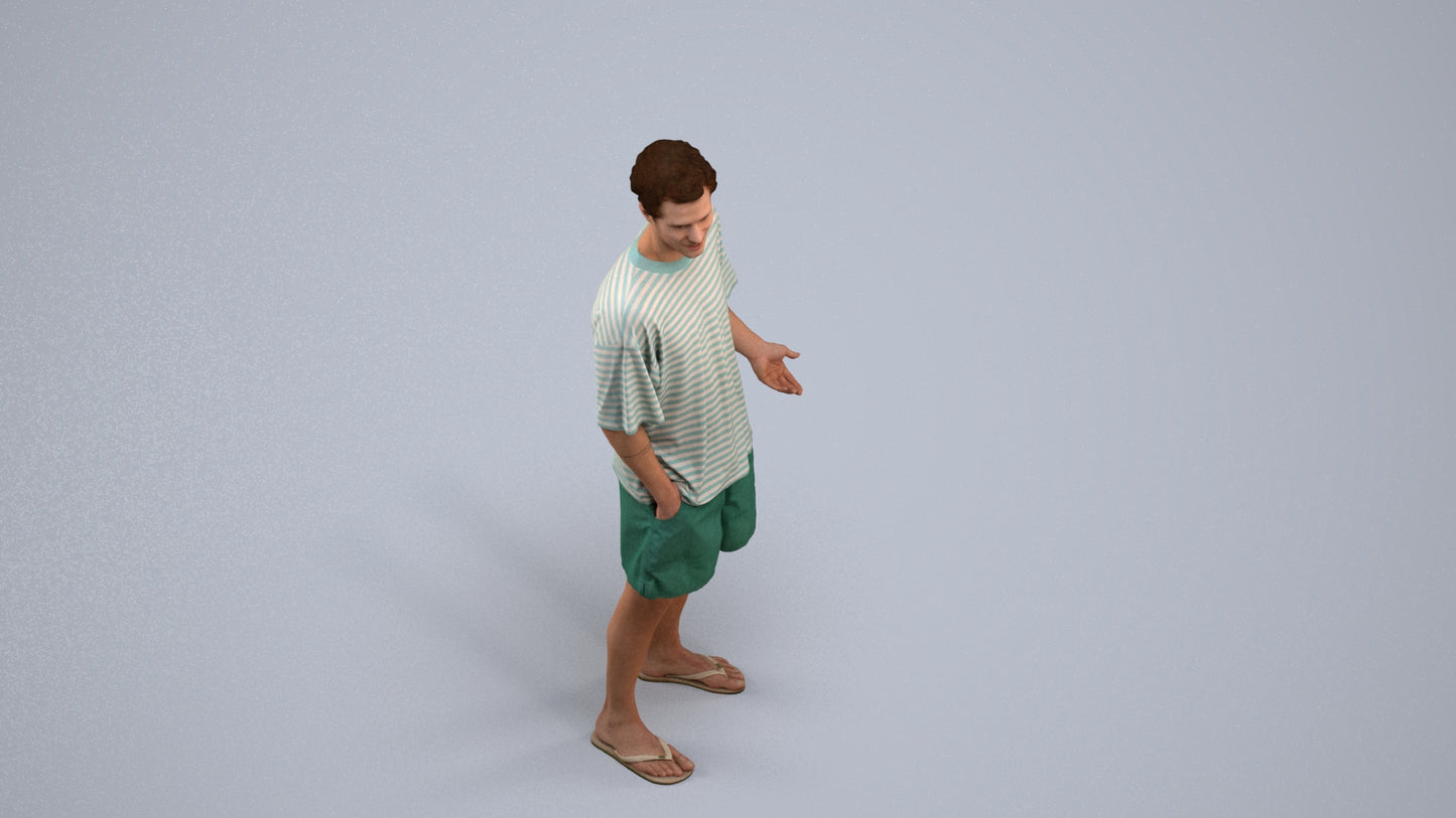 3D human model man casual standing, photogrammetry scanned person for archviz, back view render