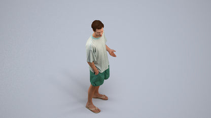 3D human model man casual standing, photogrammetry scanned person for archviz, back view render