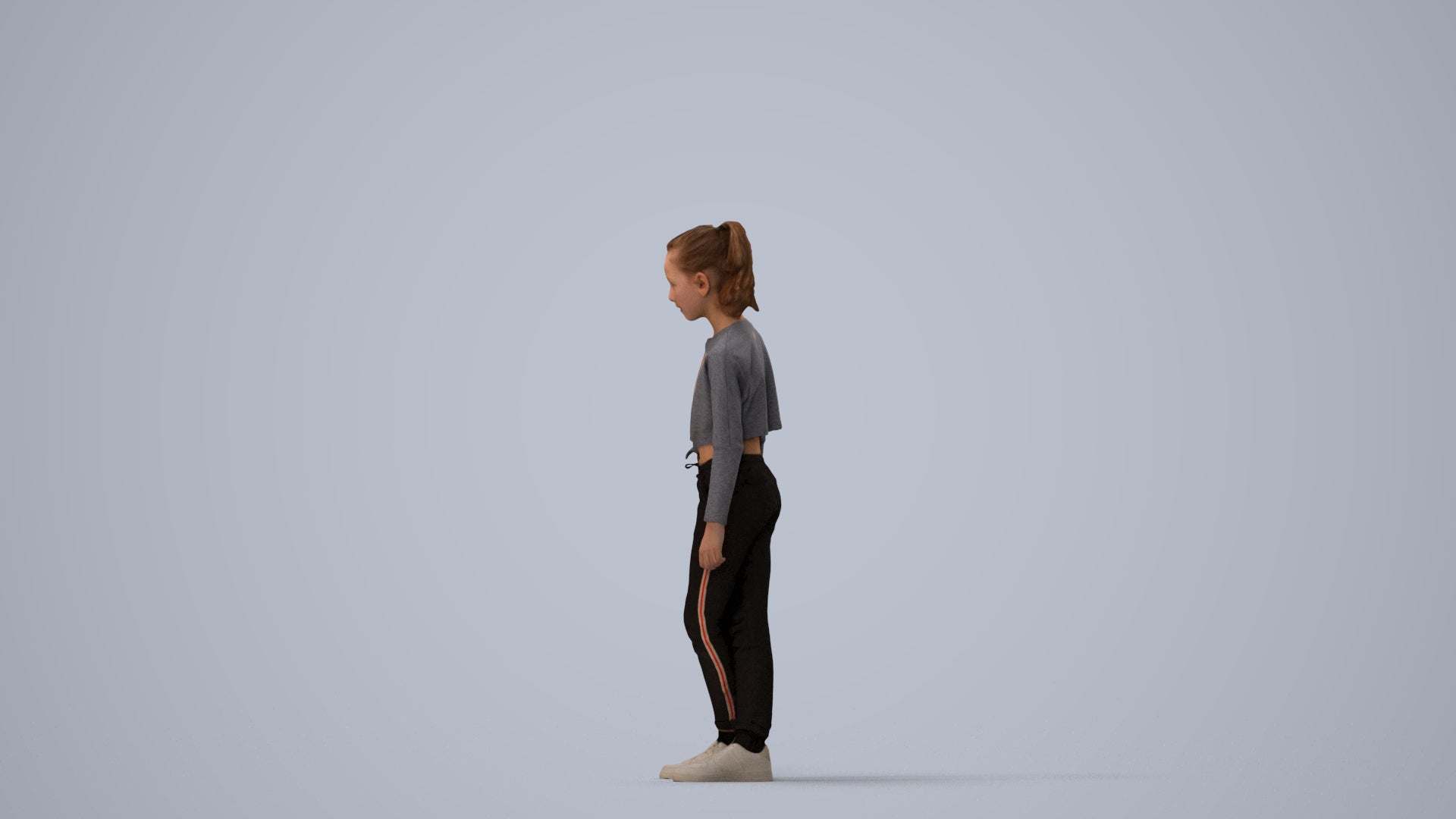 realistic 3D human girl sport kids, archviz people FBX OBJ for Blender, three-quarter view render